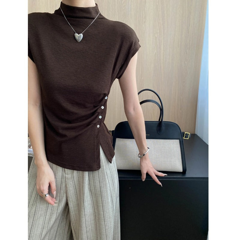 Damen Oberteil mit Knopfleiste und Gerafftem Detail Eveloria