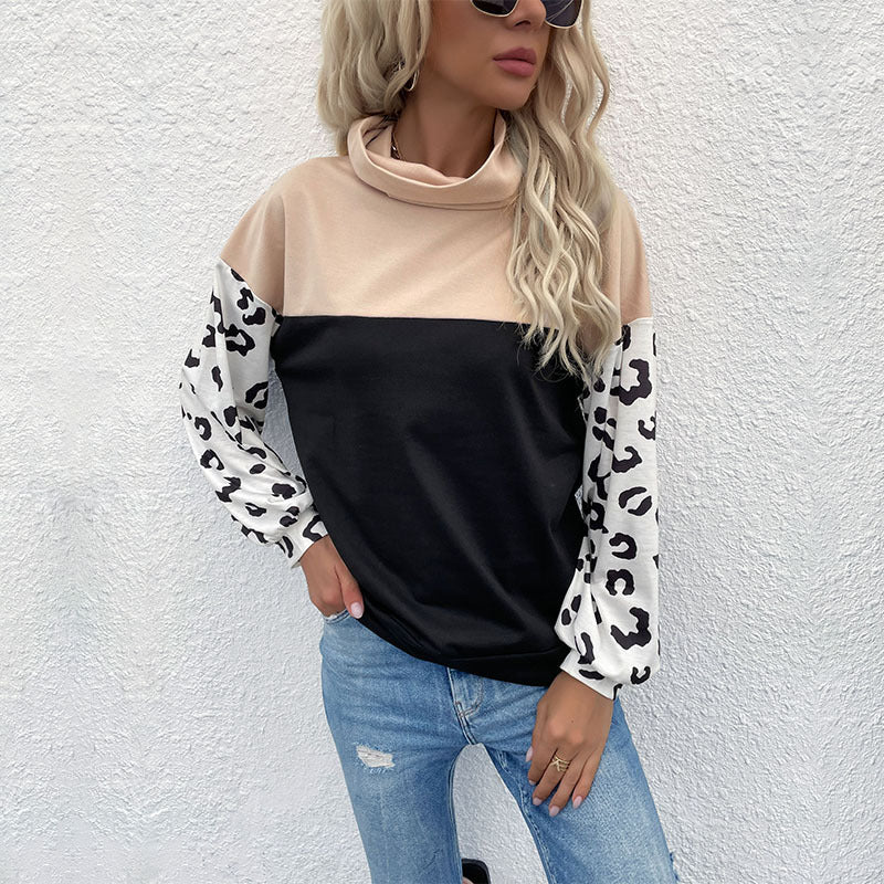 Damen Sweatpullover Animalprint Hoher Kragen Eveloria
