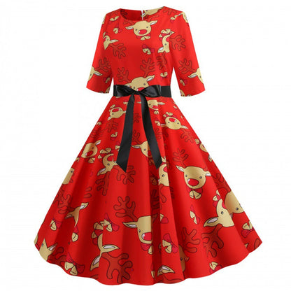 Damen Swingkleid Rentierdesign Tailliert Eveloria