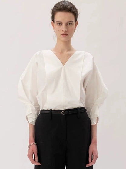 Damen Bluse V-Ausschnitt Voluminöse Ärmel Eveloria