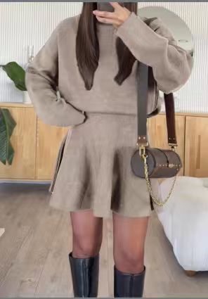 Damen Strickkleid mit Kapuze Grau