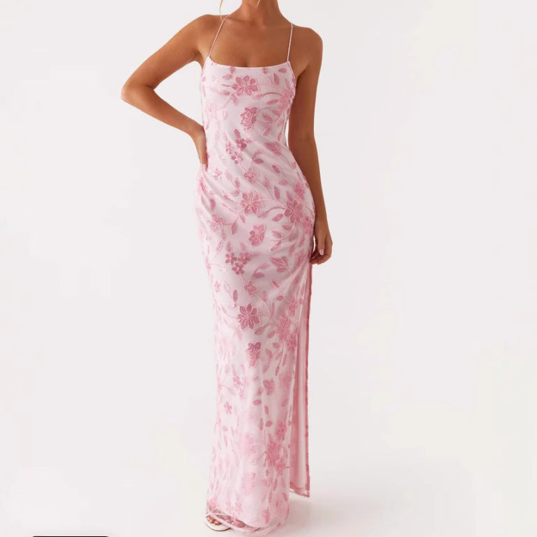 Damen Maxikleid Florales Design Rückenausschnitt