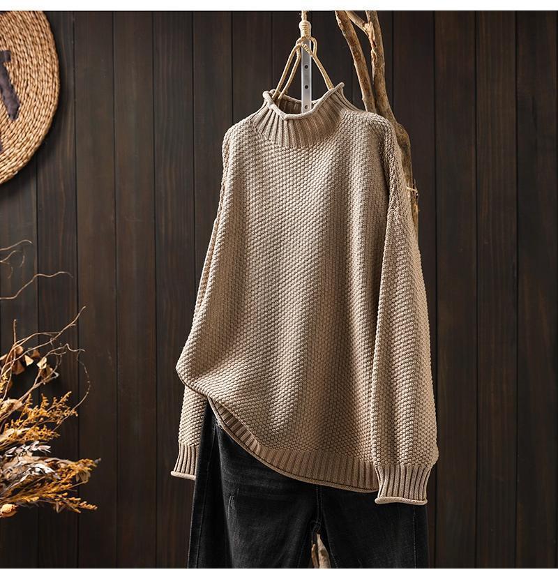Eveloria Damen Übergroßer Pullover Waffelstrick Stehkragen