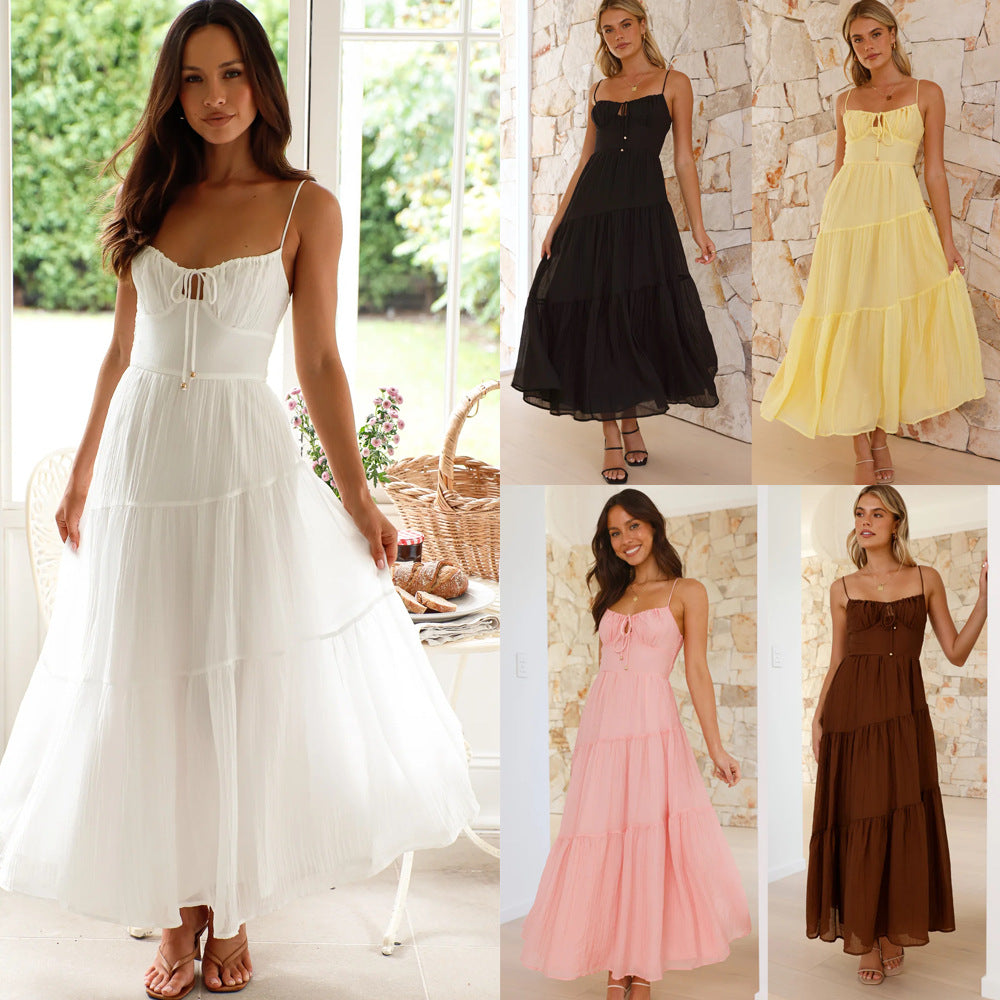 Damen Maxikleid Boho-Stil verstellbare Träger Volumöser Rock Eveloria - Eveloria