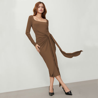 Damen Wickelkleid Langer Arm Raffinierte Drapierung Eveloria