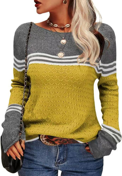 Damen Strickpullover Kontrastfarben Einzigartige Textur Grau