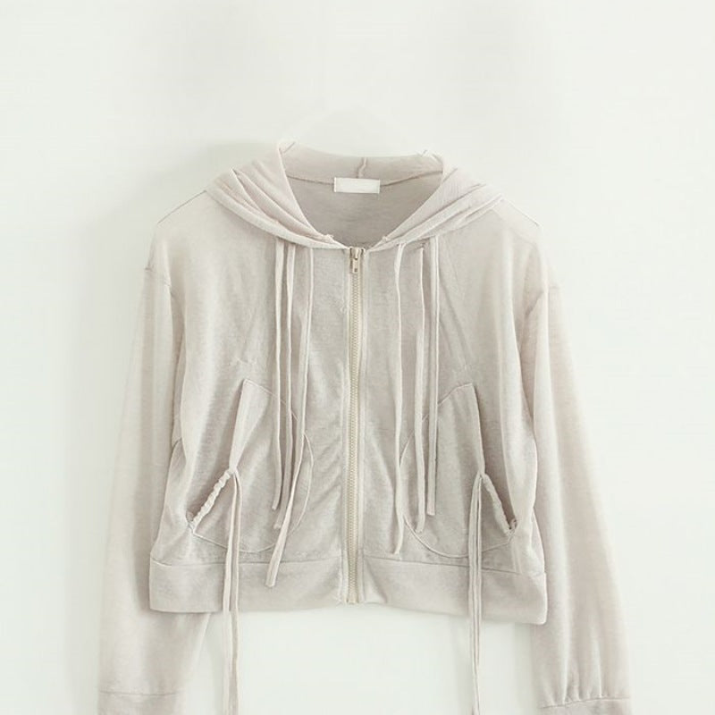 Damen Cropped Kapuzenjacke Reißverschluss