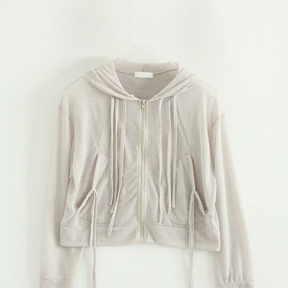 Damen Cropped Kapuzenjacke Reißverschluss