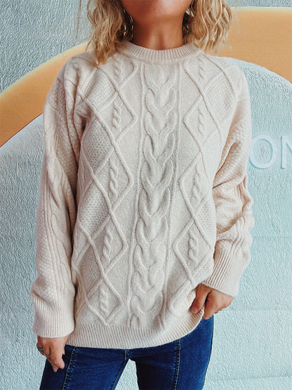 Damen Strickpullover Grobstruktur Zopf-Design Eveloria