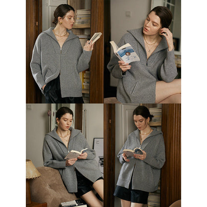 Damen Strickjacke Mit Reißverschluss Hoch Kragen Beige