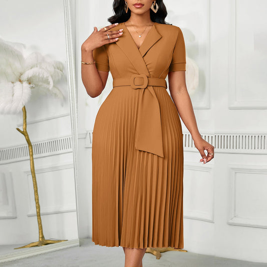 Damen Plissee-Kleid mit Taillenblazer und abnehmbarem Gürtel - Eveloria