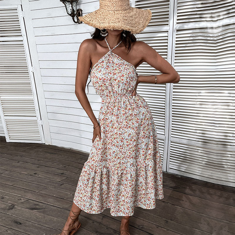 Damen Maxikleid Floral Hochgeschlossen Sommer