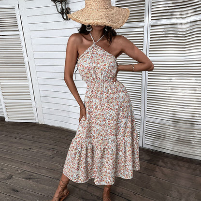 Damen Maxikleid Floral Hochgeschlossen Sommer