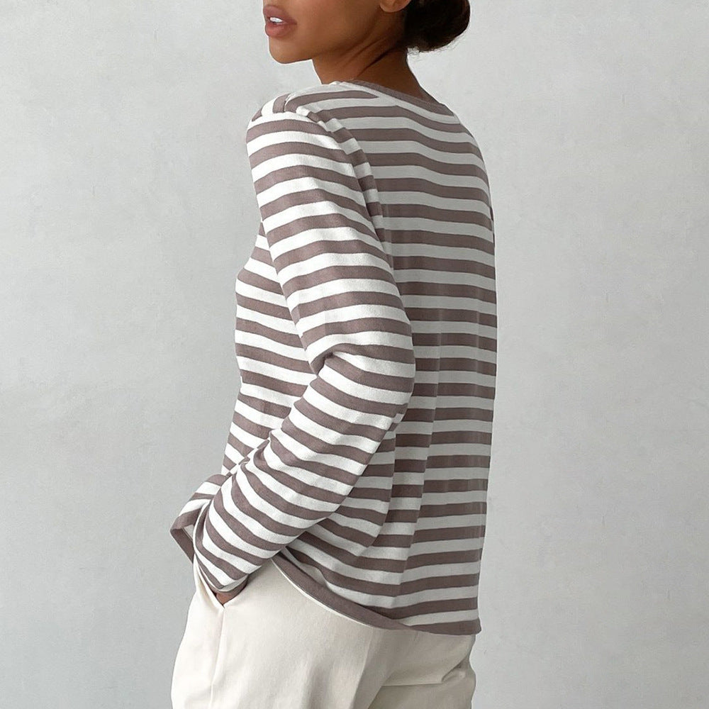 Damen Langarmshirt Geringeltes Muster Eveloria