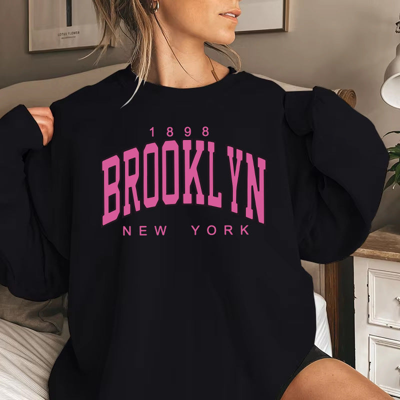 Damen Sweatshirt Brooklyn-Print Baumwolle Bequem Grau - Eveloria