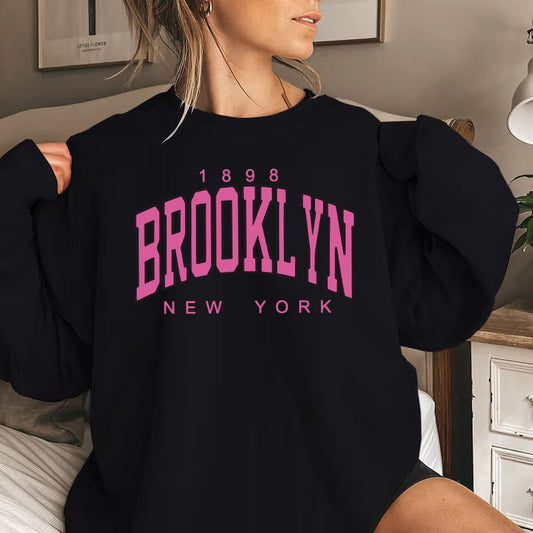 Damen Sweatshirt Brooklyn-Print Baumwolle Bequem Grau - Eveloria