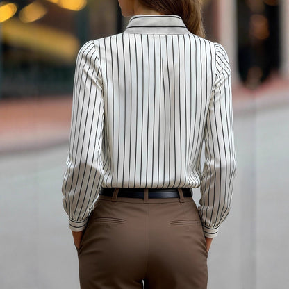 Damen Bluse Gestreift Klassischer Kragen Puffärmel