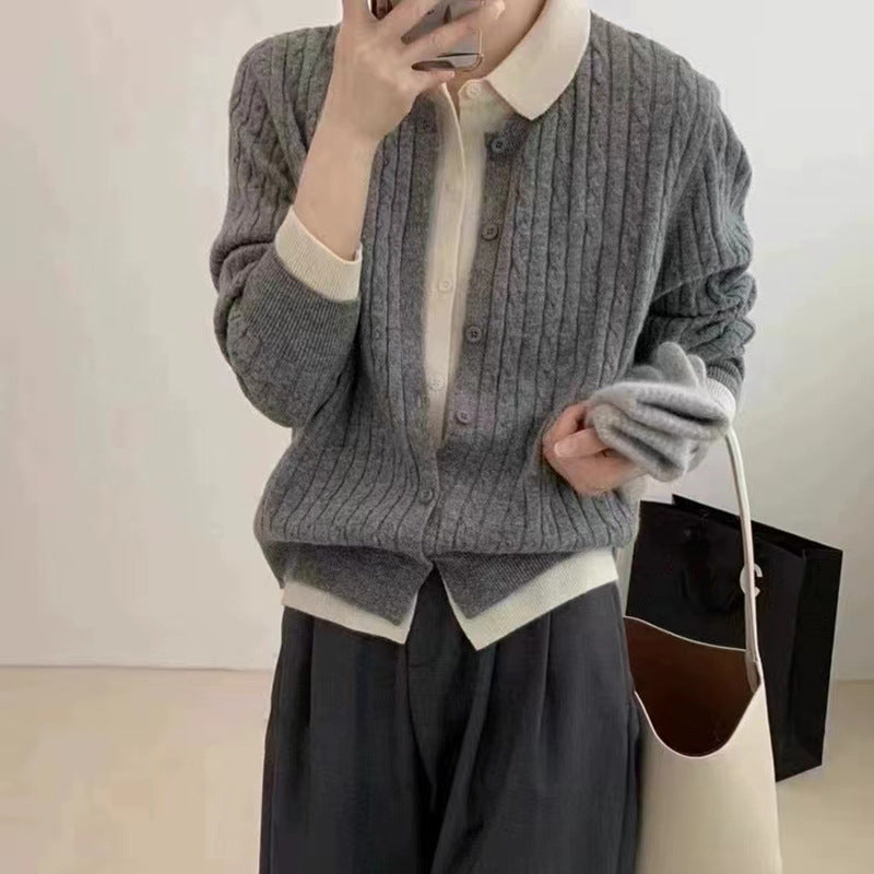 Damen Strickpullover mit Knopfdesign und Rippenstruktur Grau Eveloria - Eveloria
