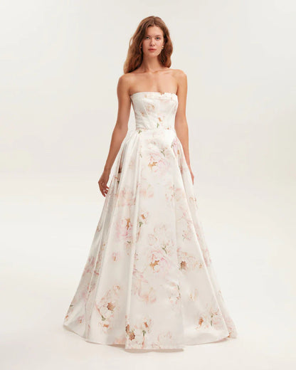 Damen Maxikleid Blütenmuster Schulterfrei Eveloria