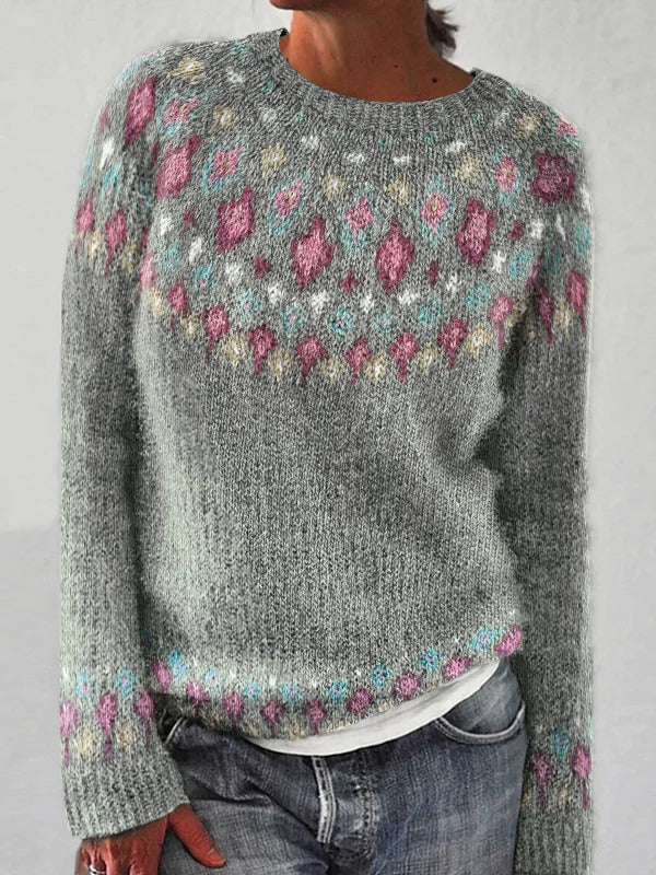 Damen Strickpullover Lebhaftes Muster Komfortabler Schnitt Eveloria