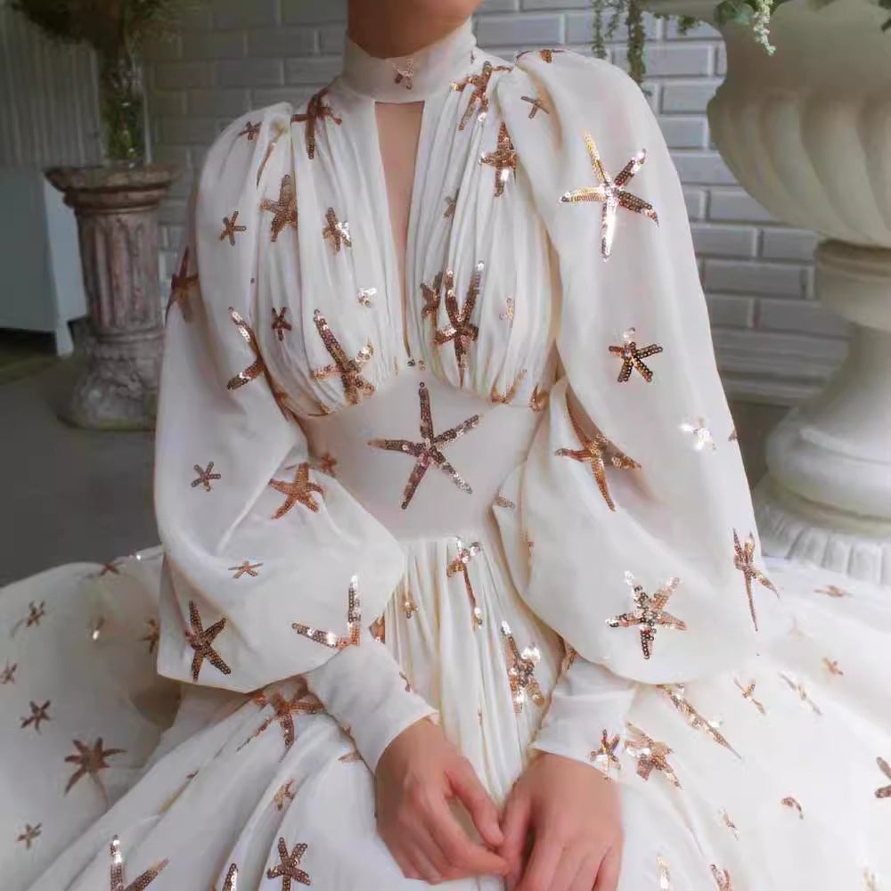 Damen Abendkleid Paillettenbesatz Eleganter Kragen