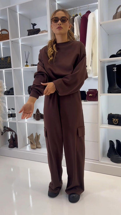 Damen Cargo-Loungewear-Set Cropped Oberteil Weite Hose Eveloria