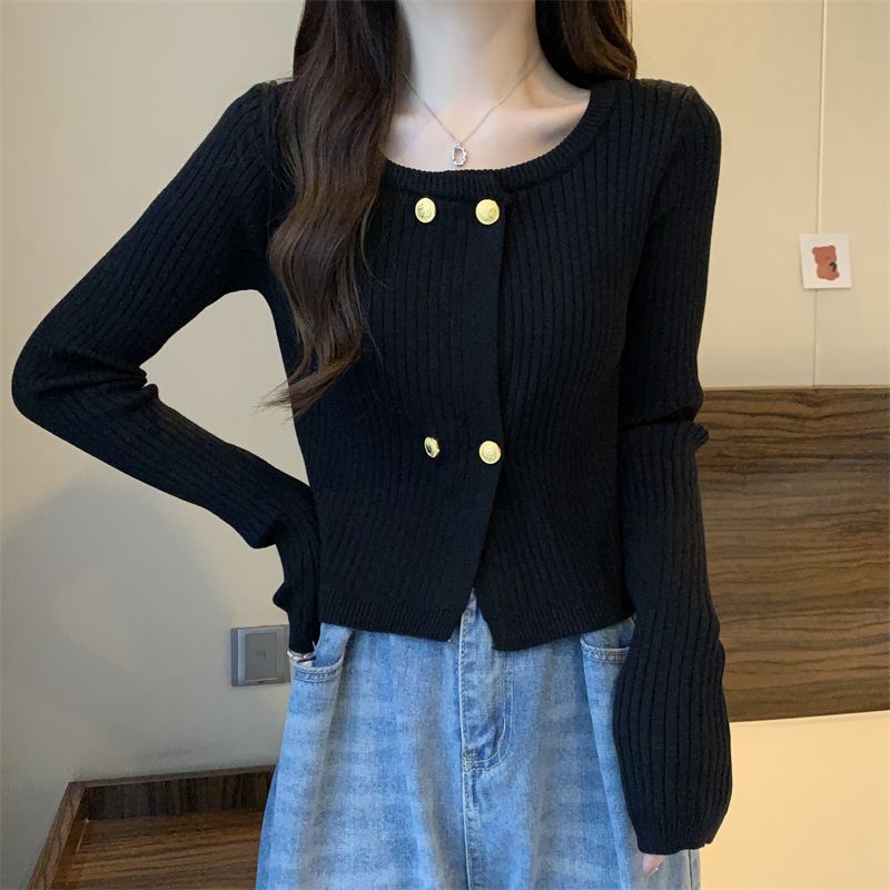 Damen Cardigan aus Strickstoff mit Knöpfen Dekorativ Grau