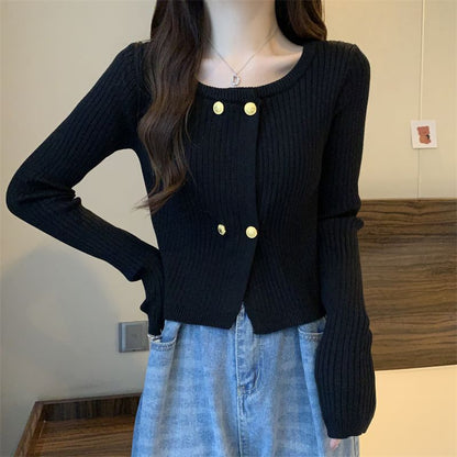 Damen Cardigan aus Strickstoff mit Knöpfen Dekorativ Grau