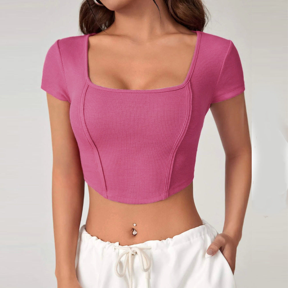 Damen Cropped Quadratischer Ausschnitt Rippstruktur