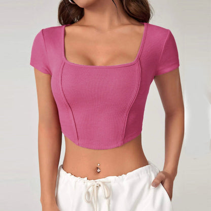 Damen Cropped Quadratischer Ausschnitt Rippstruktur