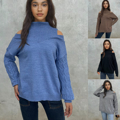 Damen Pullover Schulterfrei Zopfmuster Eveloria - Eveloria