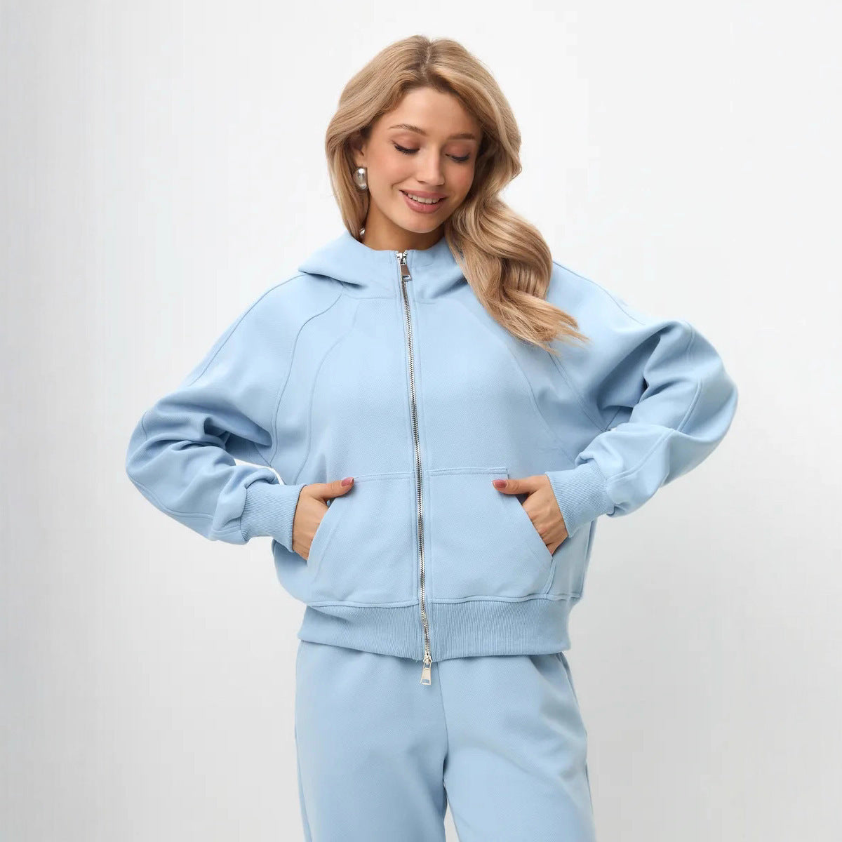 Damen Fleece-Jogginganzug mit Reißverschluss und Taschen