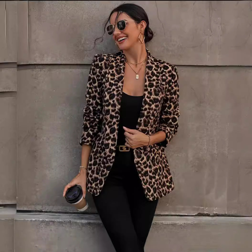 Damen Blazer Animal-Print Elegant Revers Schwarz - Eveloria