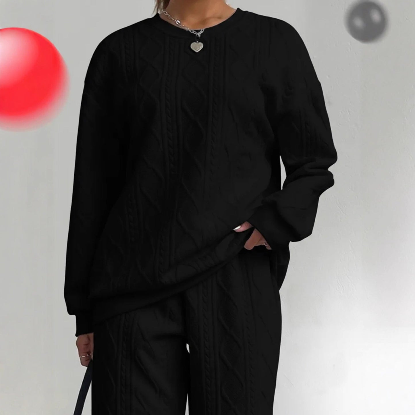 Damen Strick-Loungewear-Set Elegant Zopfmuster Weich
