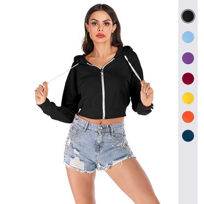 Damen Cropped Kapuzenpullover Hochwertiger Stoff Seitliche Streifen - Eveloria