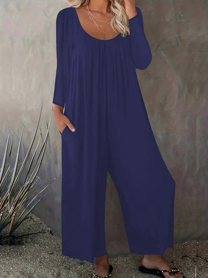 Damen Jumpsuit Weitgeschnitten Baumwolle Praktische Taschen