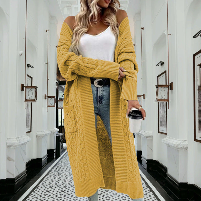Damen Cardigan Grobstrick Offenes Design Mit Taschen Beige