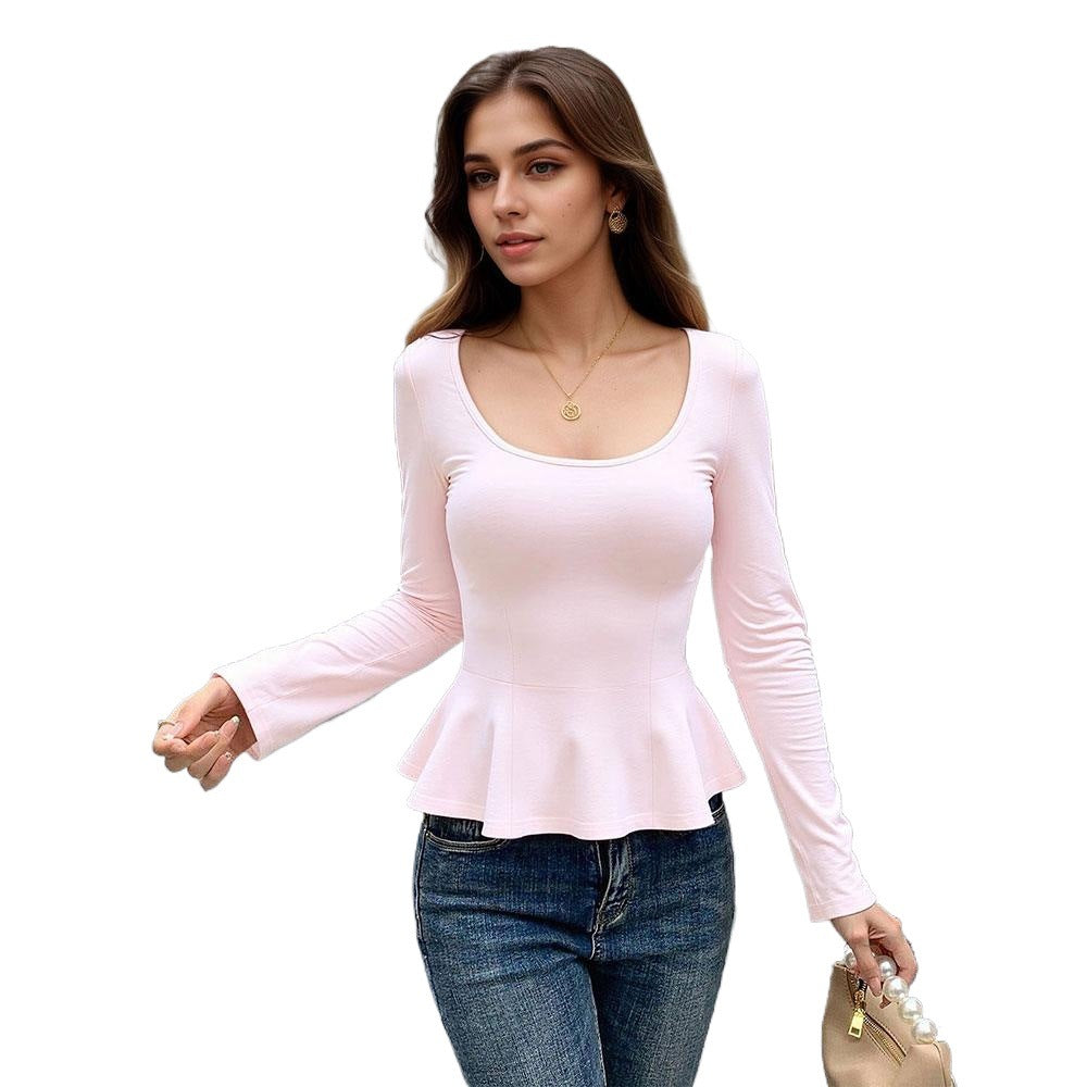Damen Oberteil Peplum Langärmlig Tiefes Dekolleté Eveloria