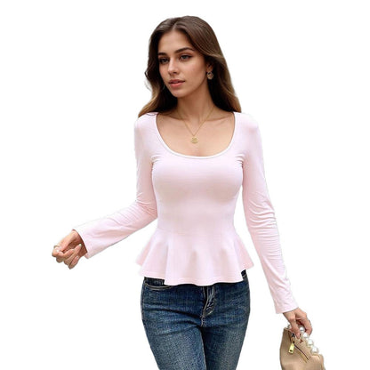 Damen Oberteil Peplum Langärmlig Tiefes Dekolleté Eveloria