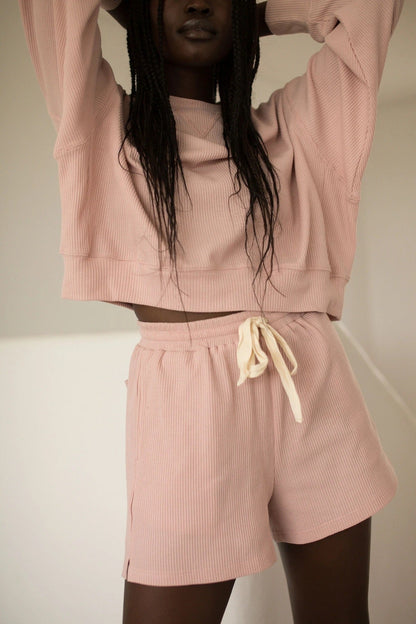 Damen Sweatshirt-Shorts-Set Oversized Baumwolle Grau