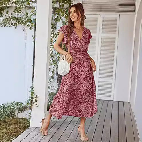 Damen Maxikleid V-Ausschnitt Schwingrock Eveloria - Eveloria