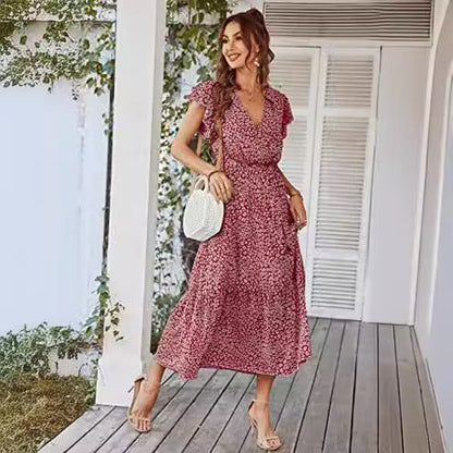 Damen Maxikleid V-Ausschnitt Schwingrock Eveloria - Eveloria