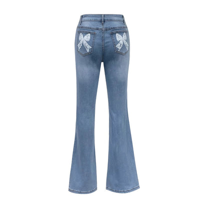 Damen Schlagjeans Dekorativen Schleifen