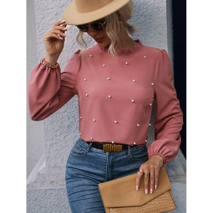 Damen Bluse Perlenverzierung Rüschendetails