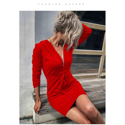 Damen Sportkleid Reißverschluss Regulierbarer Gürtel Eveloria