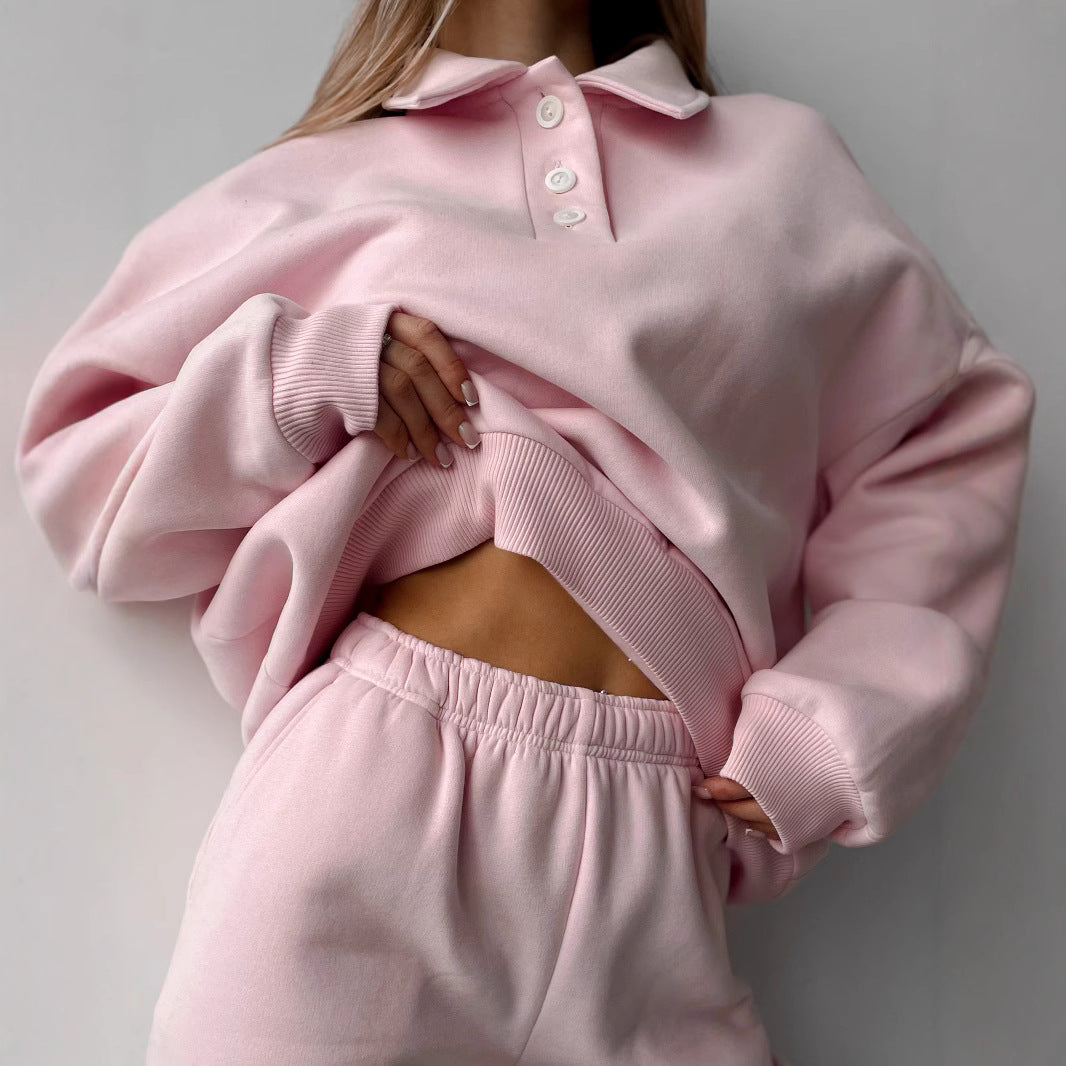 Damen Hoodie mit Knopfleiste und weiten Hosen Eveloria