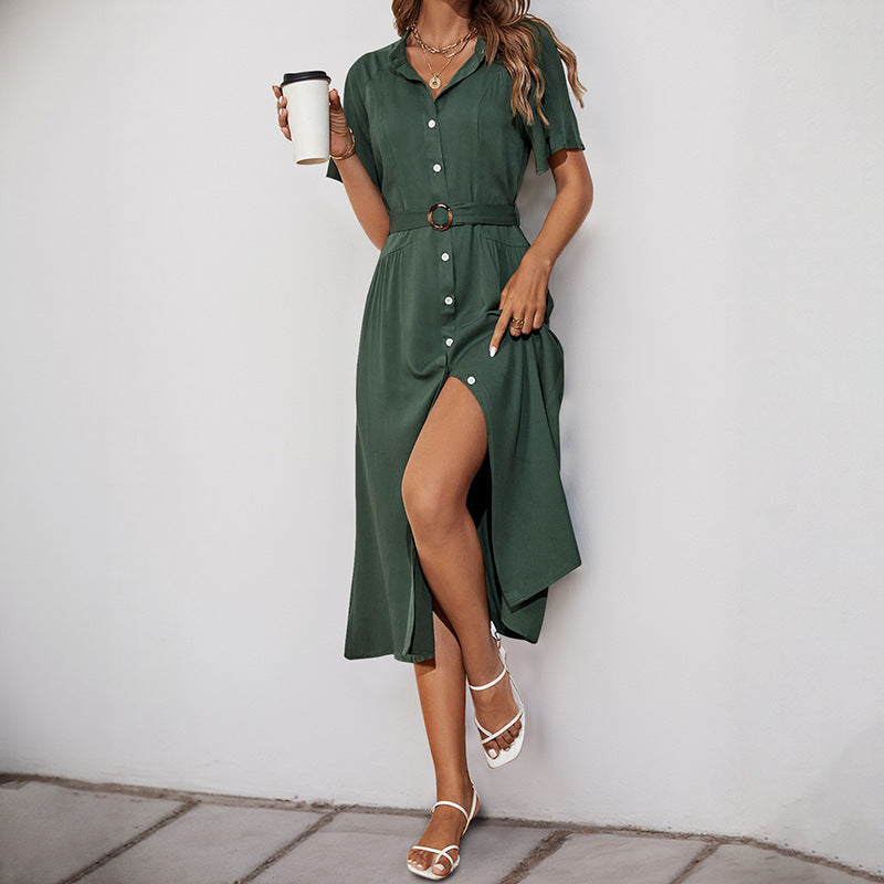 Damen Midi-Kleid Knopfleiste Seitenschlitz Eveloria - Eveloria