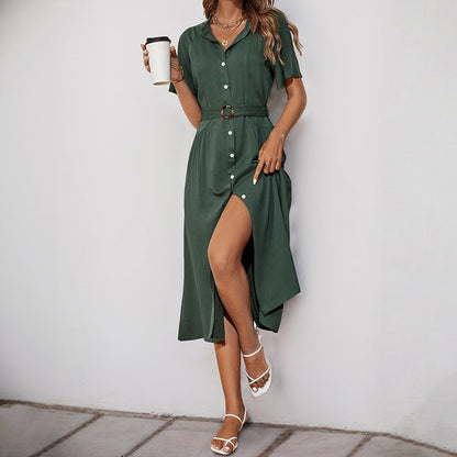 Damen Midi-Kleid Knopfleiste Seitenschlitz Eveloria - Eveloria