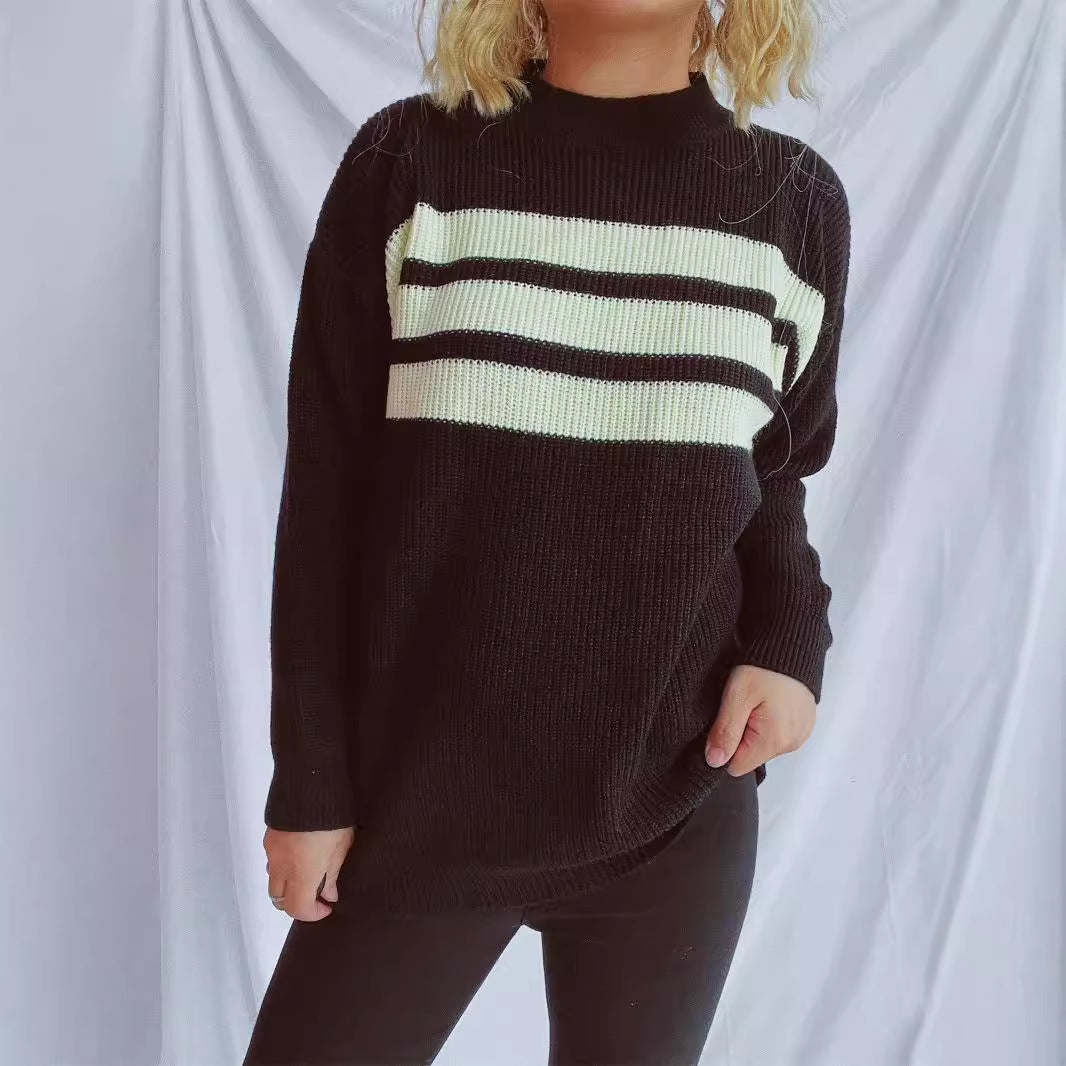 Damen Strickpullover Oversized Horizontalstreifen Beige - Eveloria