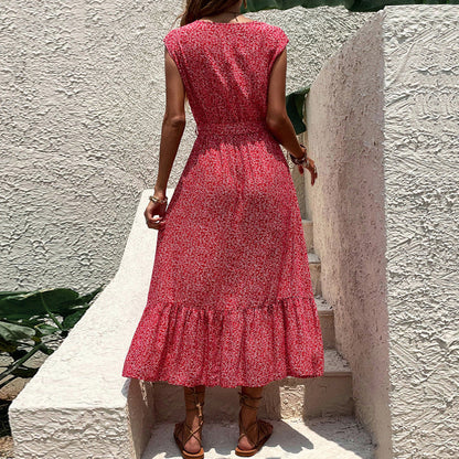 Eveloria Damen Midi-Kleid Rüschen Knopfdesign
